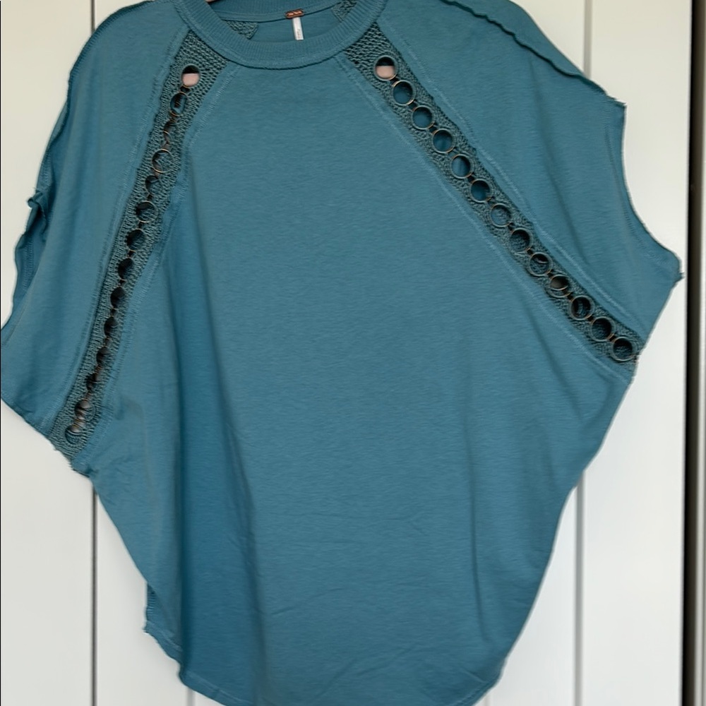 Free People Blue Boxy Cut-Out Dolman Sleeve Top